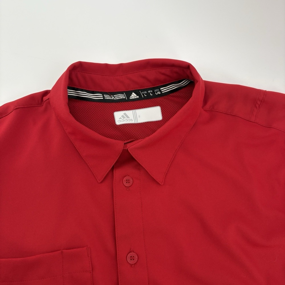 Adidas Team/Coach Issued Golf Polo Shirt Button Down With Pocket Red Men's Sz L